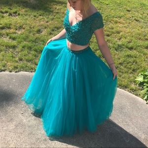 Sherri hill turquoise two-piece gown